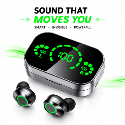 YDmini Portable True Wireless Earbuds – Bluetooth 5.3 TWS with Mirror Finish LED Display, 9D Hi-Fi Stereo Sound, Power Bank Case & IPX7 Waterproof